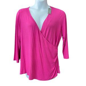 Lane Bryant Pink Long Sleeve Surplice Faux Wrap Top Size 18/20 NWT